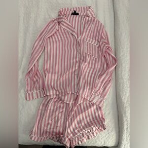 Missguided + Pink and White Striped Women's Pajama Set